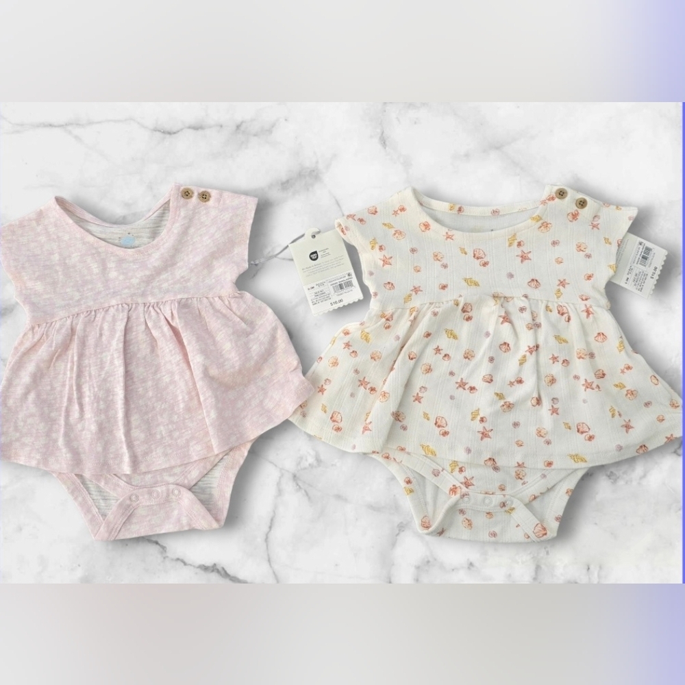 New Cloud Island Baby Girl Seashell & Pink Floral One Piece SET(Size:0-3 Months)